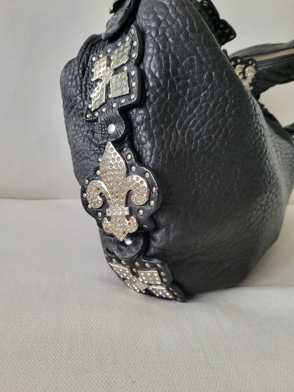 CHARM AND LUCK Black Leather Hobo Shoulder Satchel Purse